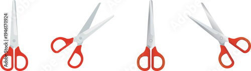 赤い持ち手の立体なハサミとフラットなハサミの素材セット