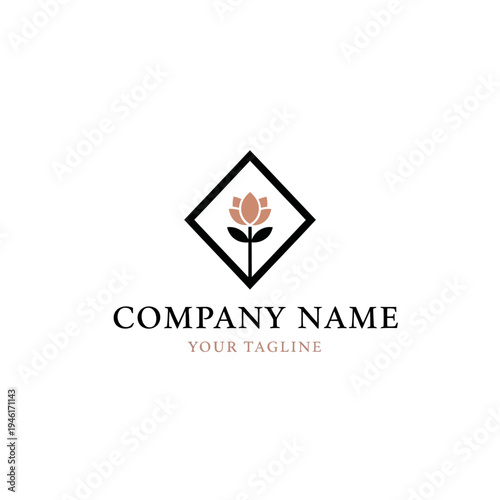 Logo Template with Floral Design Element.