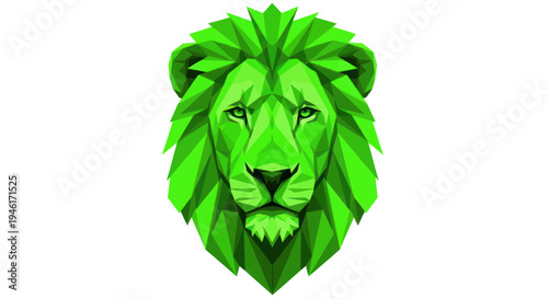 Geometric Green Lion Head Low Poly Art
