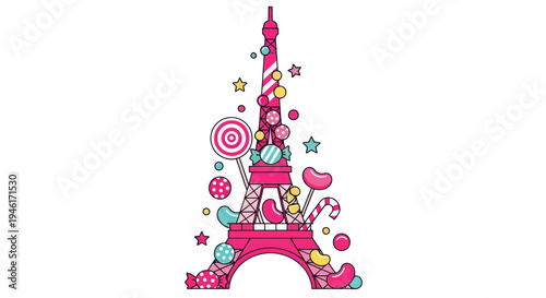Eiffel Tower Decorated with Colorful Candies and Sweets, Paris Dream