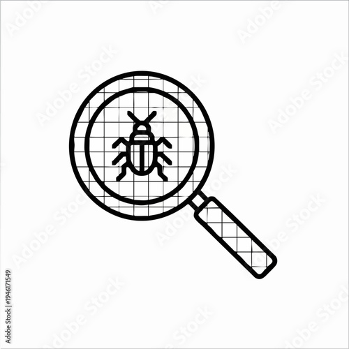 Magnifying glass over a bug illustration.