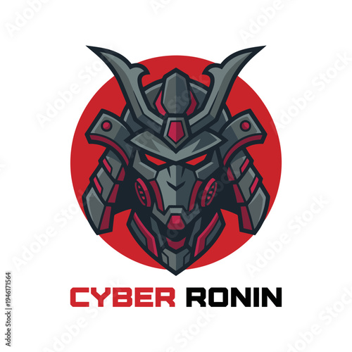 An imposing digital artwork representing a cyber ronin helmet design, blending traditional Japanese warrior culture with futuristic aesthetics in a bold and powerful expression.