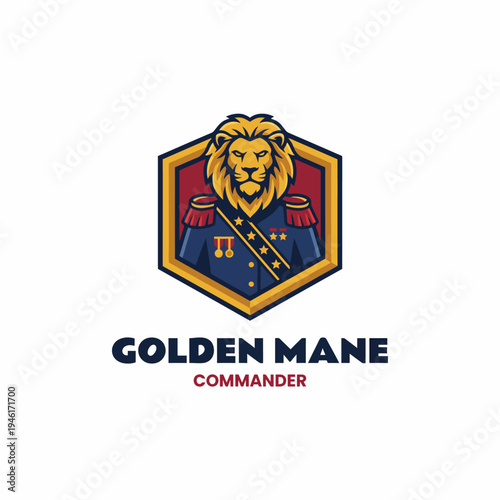A striking illustration of a golden mane lion commander, symbolizing power and leadership, merging regal elements with modern artistic flair in a bold and captivating visual style.