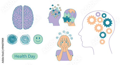 Set of 6 mental health awareness icons vector