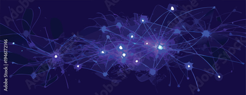 Abstract dark blue network connection vector background with glowing nodes and lines, representing data, communication, or technology