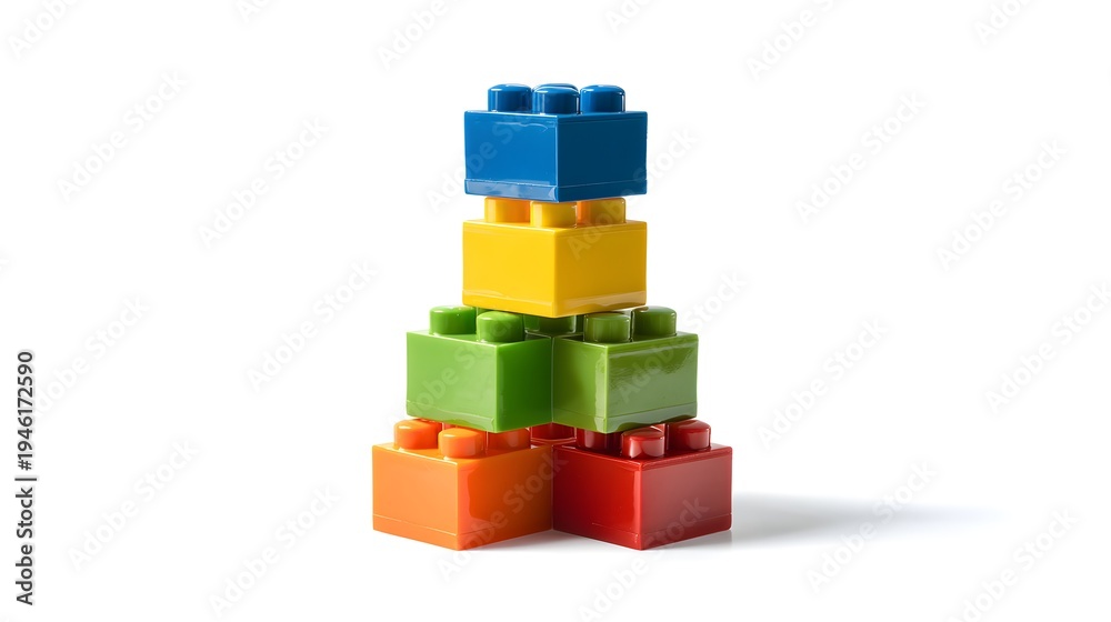 Obraz premium Colorful Stack of Building Blocks Toy on White Background.
