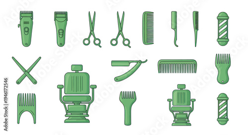 Barber Shop Tools and Equipment Collection - Illustration