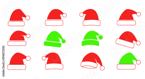Christmas Santa Hats Collection - Red and Green Festive Headwear Icons