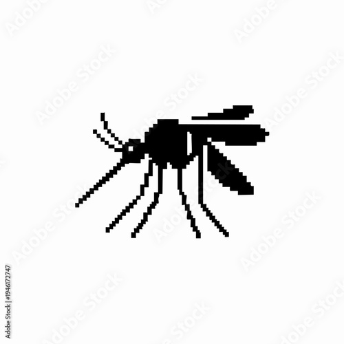 Pixel Art Mosquito Silhouette Icon Vector Illustration.