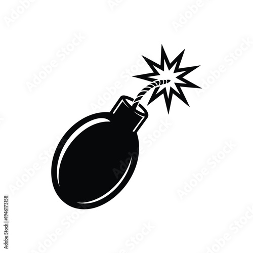 Stylized black and white illustration of a bomb with a lit fuse