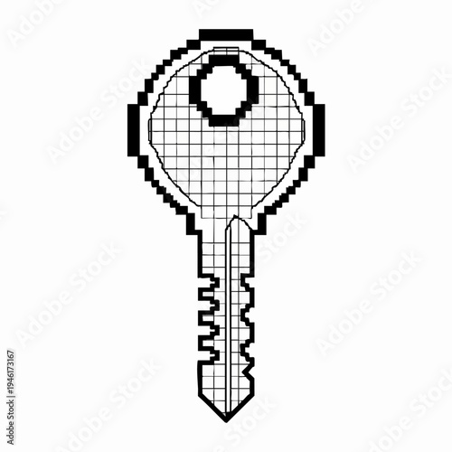 Pixelated Key Icon Representing Digital Security and Access.