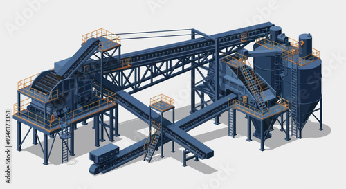 Industrial processing plant with conveyor belts and machinery.