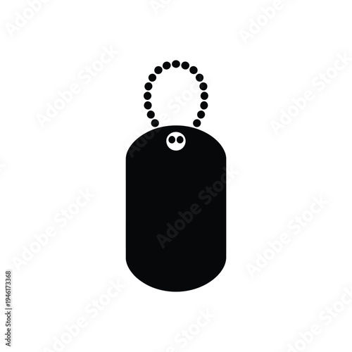 Simple black silhouette of a military dog tag with a chain