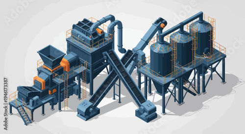 Industrial Processing Plant with Conveyor Systems and Silos.