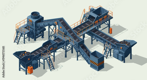 Industrial Recycling Plant Machinery and Conveyor System.