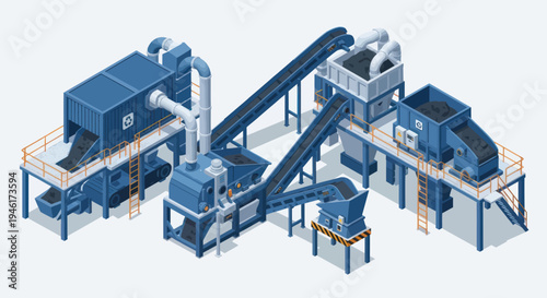 Industrial Recycling Plant Machinery and Conveyor System.