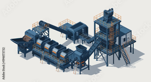 Industrial Recycling Plant Machinery and Equipment Illustration.