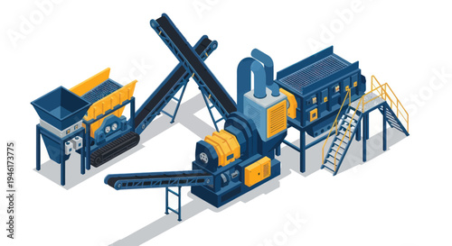 Industrial Recycling Plant Machinery and Equipment Illustration.
