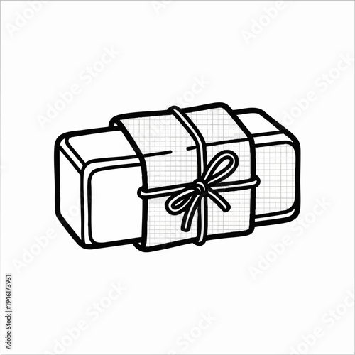 Simple Hand Drawn Gift Box with Ribbon and Bow.