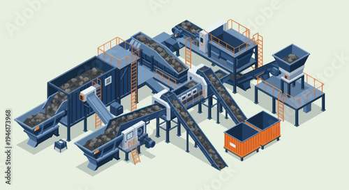 Industrial recycling plant with conveyor belts and machinery.