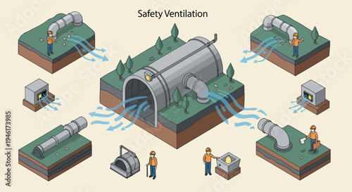 Industrial Safety Ventilation System Diagram with Multiple Units.