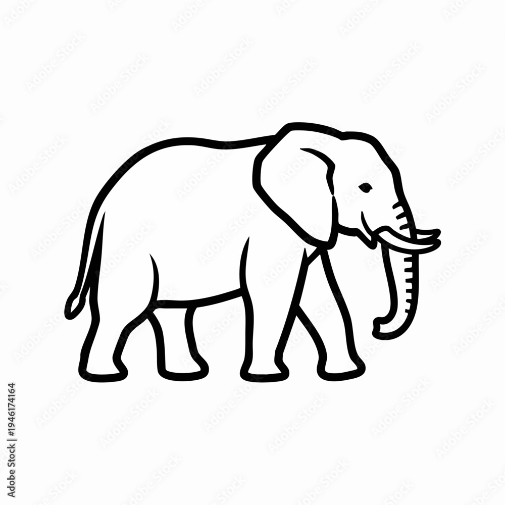 Obraz premium Simple Line Drawing of an African Elephant Walking.