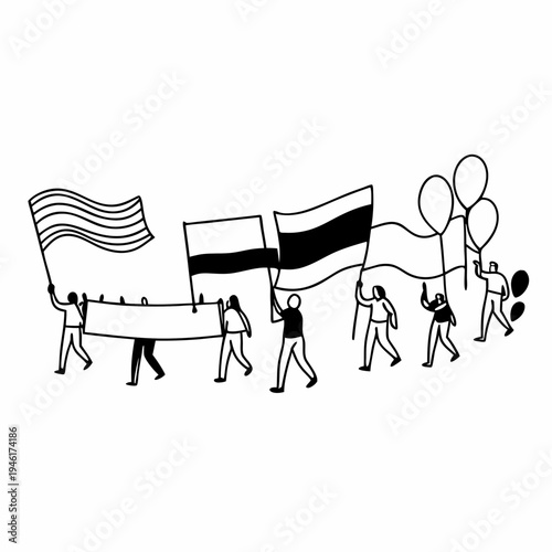 One Line Art Illustration of a Pride Parade