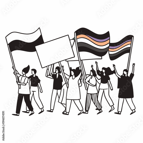 One Line Art Illustration of a Pride Parade