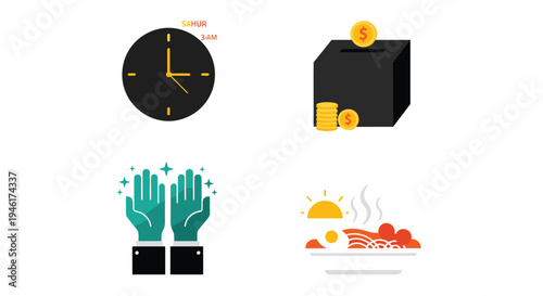 Icon Set Ramadhan Kareem, Eid Mubarak, Eid Al Fitr Flat Minimalist Design Illustration
