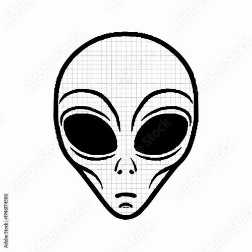 Stylized illustration of an alien head with large eyes.