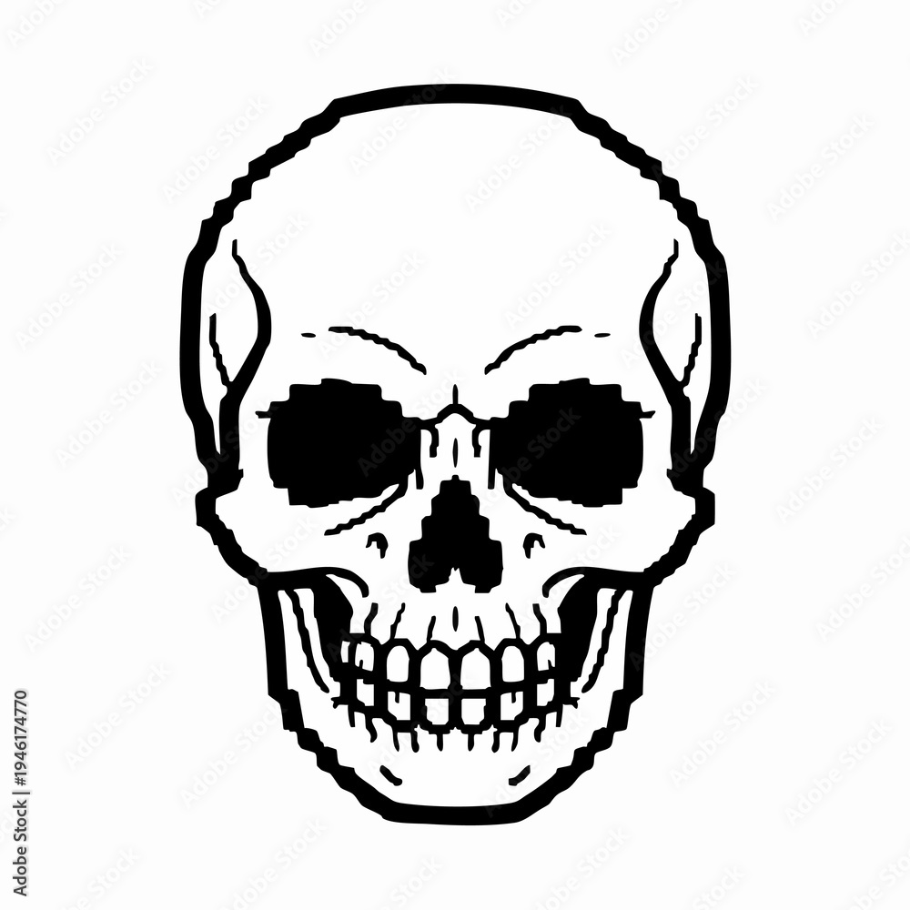 Obraz premium Stylized Skull Illustration With Pixelated Eyes.