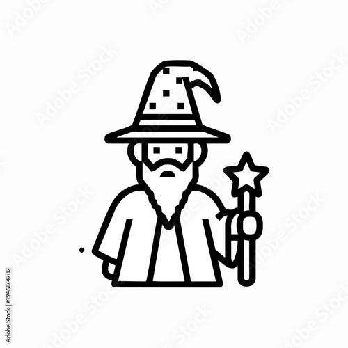 Stylized Wizard Character with Magic Wand and Hat.
