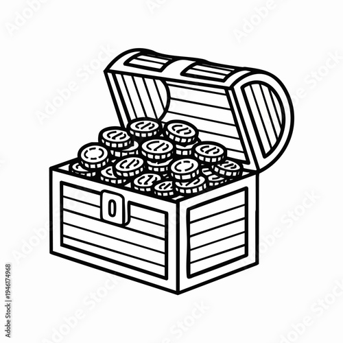 Treasure Chest Filled With Gold Coins Illustration.