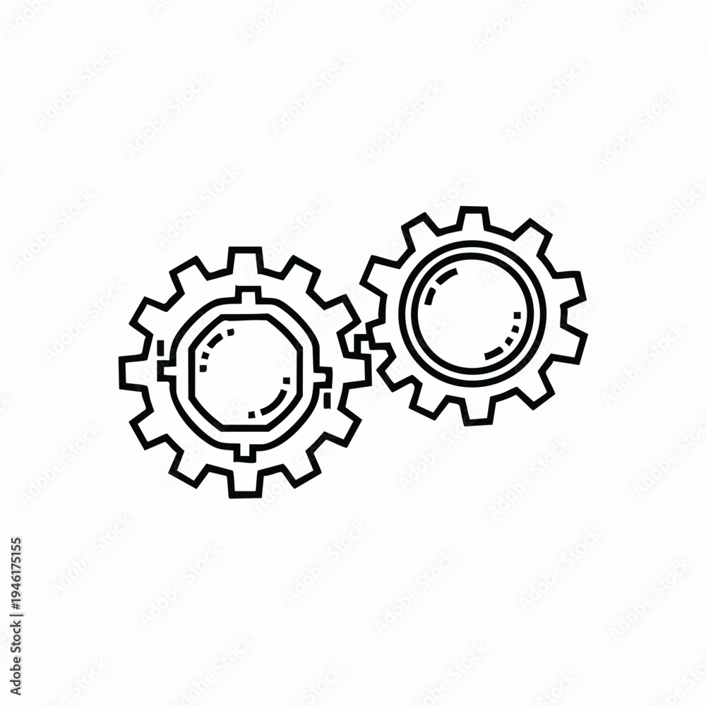 Fototapeta premium Two interlocking gears in a simple line art style.