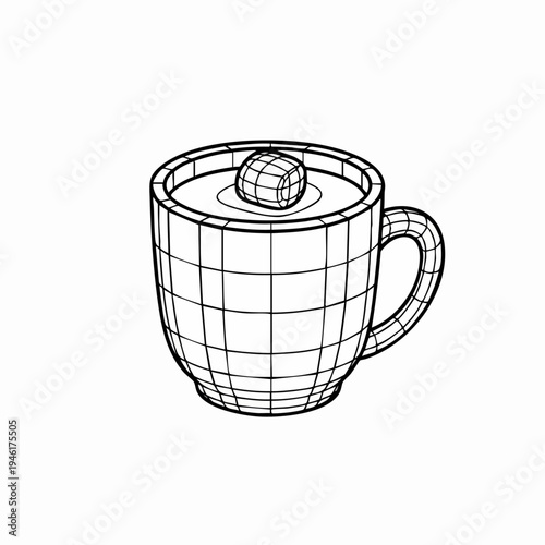 Wireframe Mug with Marshmallow Drink.