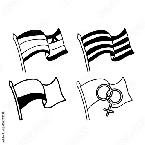 Simple Line Art Icons of LGBTQ+ Symbols