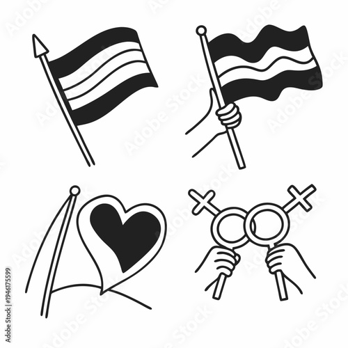 Simple Line Art Icons of LGBTQ+ Symbols