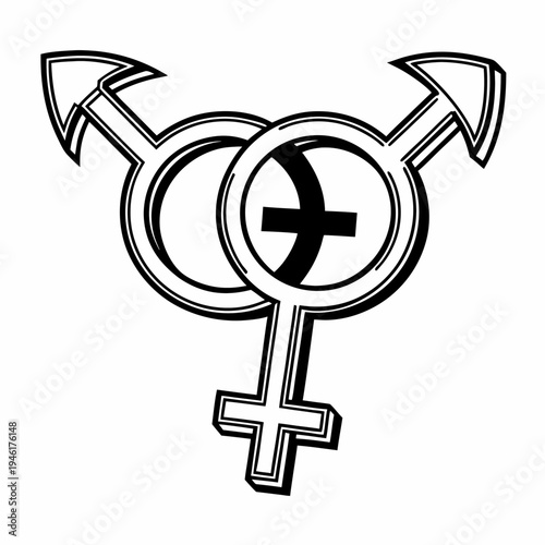 Continuous Line Art Illustration of a Transgender Symbol