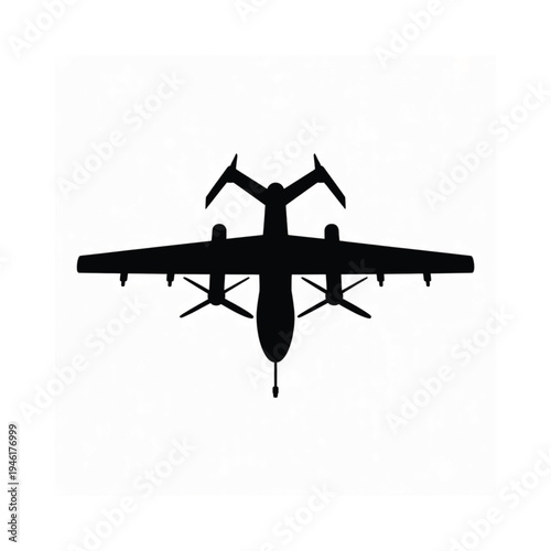 Silhouette of a v tail aircraft resembling the v 22 osprey