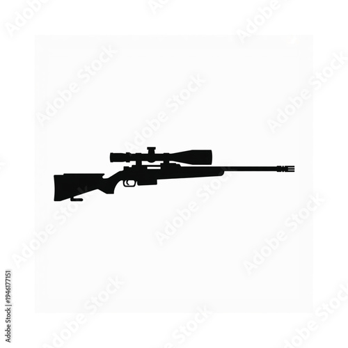 Silhouette of a modern sniper rifle against a plain white background