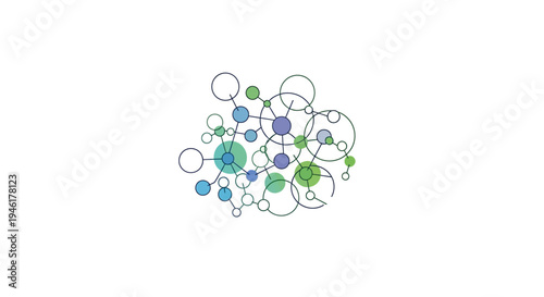 Molecular structure illustration of assorted colorful atoms forming compounds