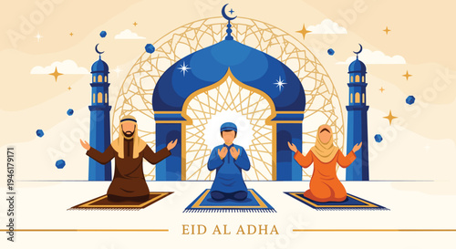 Happy Eid Mubarak Al Fitr FLat Minimalist Design Illustration