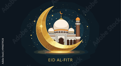 Happy Eid Mubarak Al Fitr FLat Minimalist Design Illustration