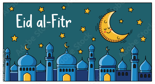 Happy Eid Mubarak Al Fitr FLat Minimalist Design Illustration