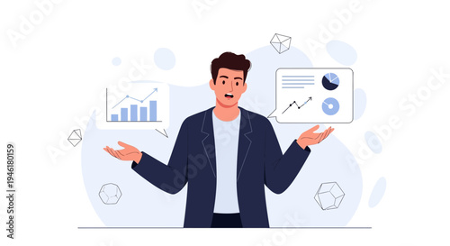Man presenting financial charts and data, business analytics concept