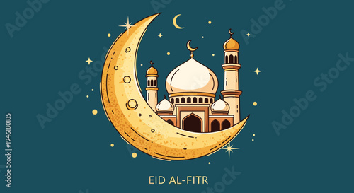 Happy Eid Mubarak Al Fitr FLat Minimalist Design Illustration