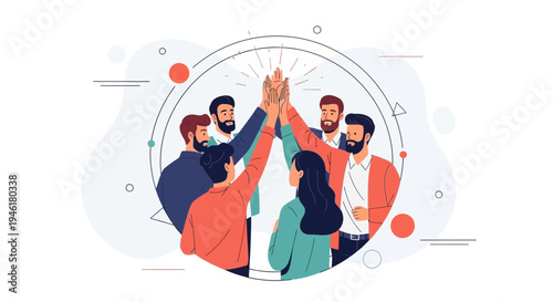 Diverse team celebrating success with high five, teamwork and achievement concept