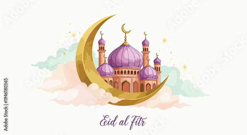 Happy Eid Mubarak Al Fitr FLat Minimalist Design Illustration