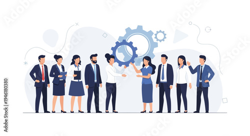 Business Team Collaboration with Gears - Teamwork and Synergy Concept