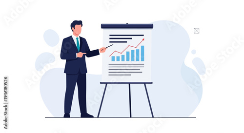 Businessman presenting financial growth chart on whiteboard, business meeting concept